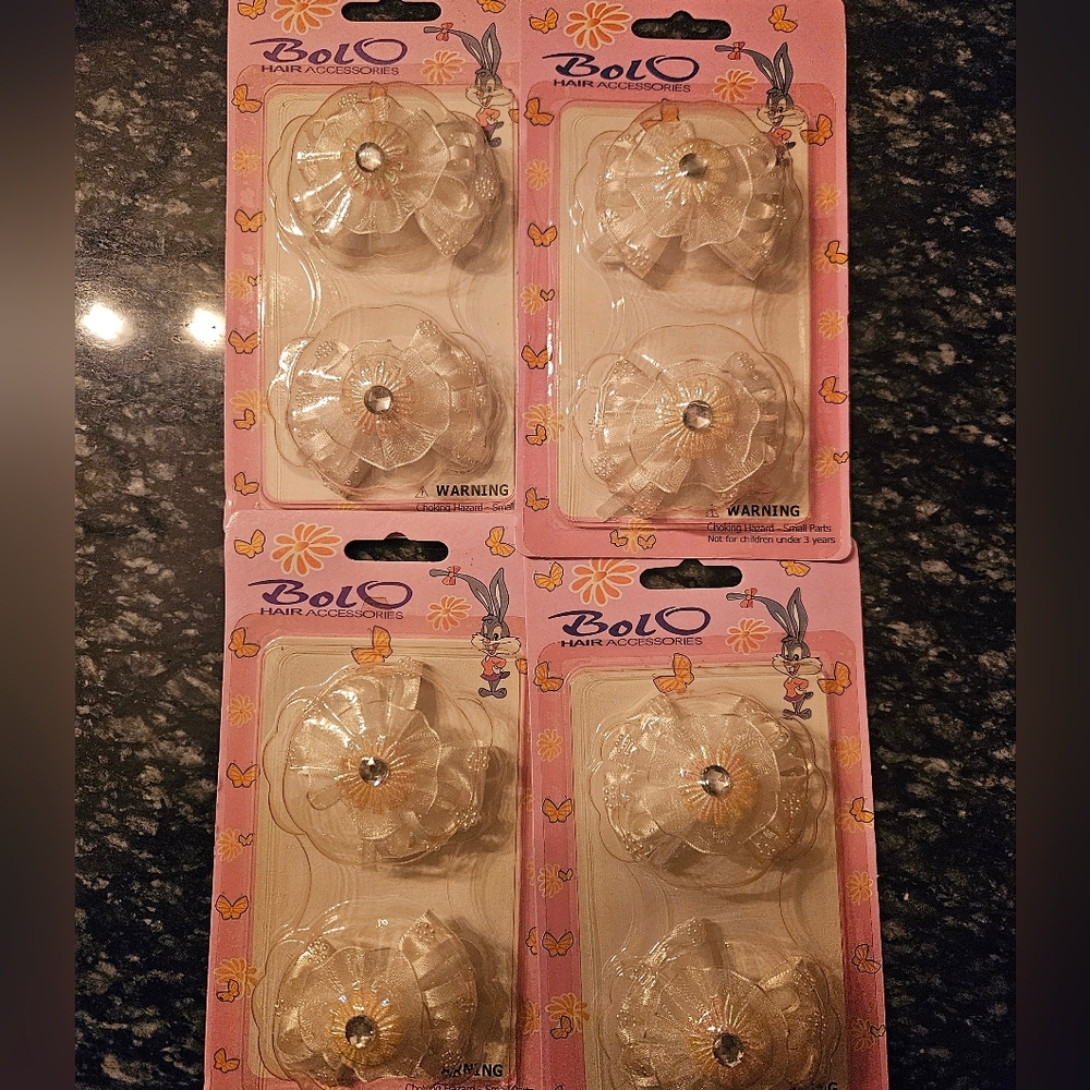 Bolo Hair Accessories with Clear Floral Design Set Of 4pks Of 2